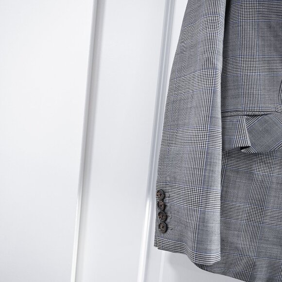 JCREW Size 4 Glen Plaid Ruffle Pocket Wool Blazer In Classic Grey Glen Plaid - Picture 4 of 10